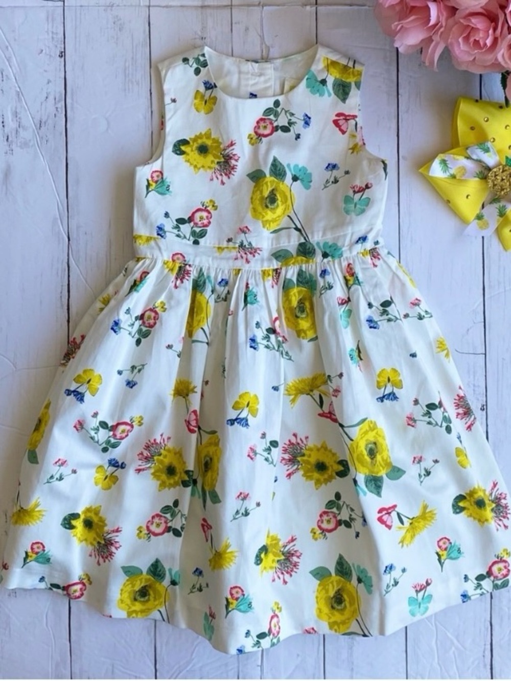 Crazy 8 White Dress with Yellow Floral Print NWT